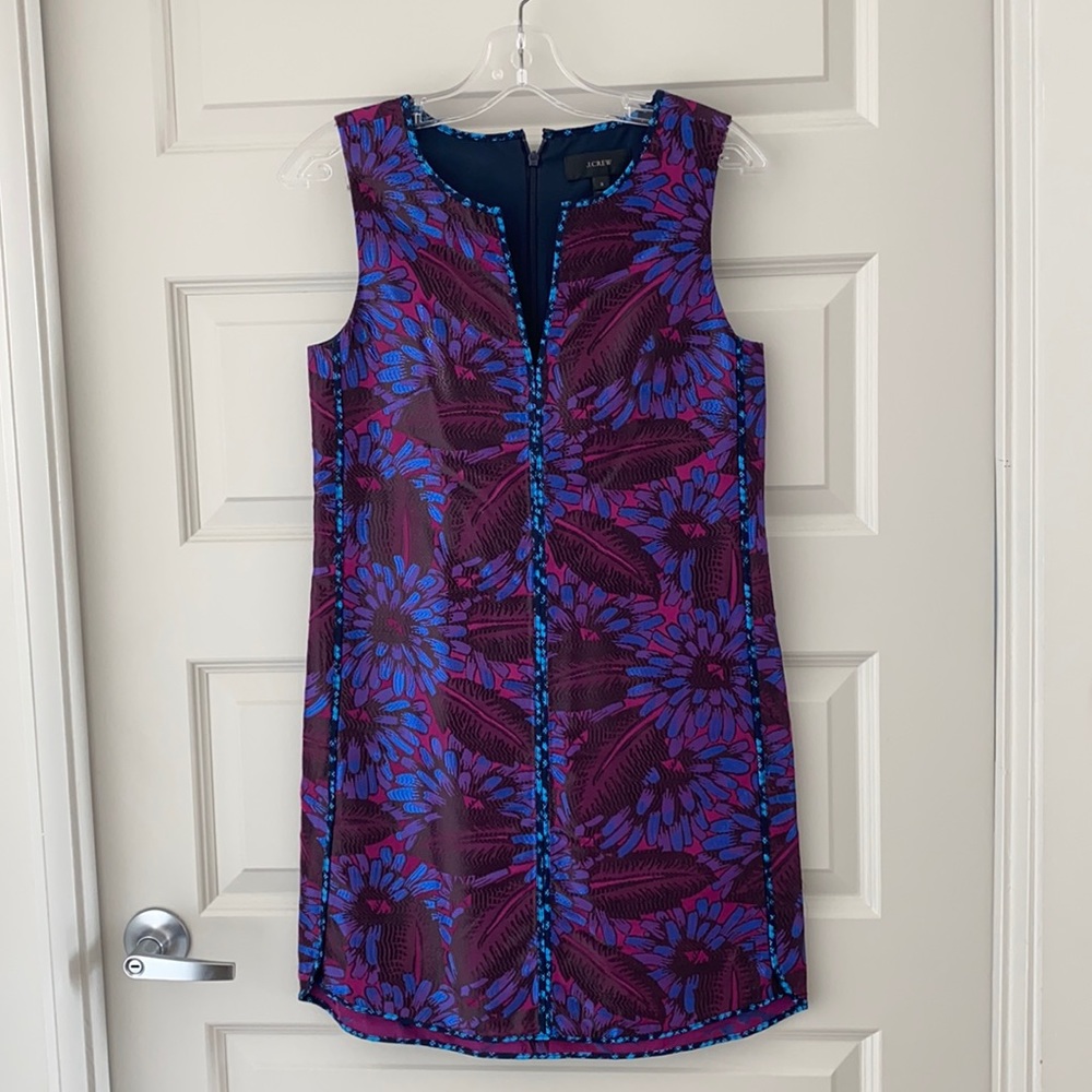 J Crew brocade purple and blue floral shift dress